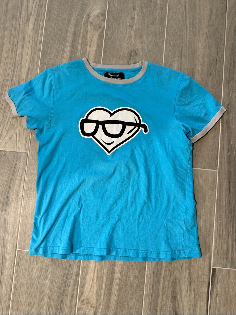 Thomas Sanders Turquoise Tee with White Heart Sunglasses Graphic Size M